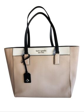 Kate Spade Cameron Laptop Tote Bag Colorblock Saffiano Leather Ivory Beige